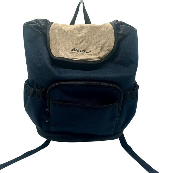 Eddie Bauer Backpack Navy Blue Drawstring Adjustable Strap Outdoor Hiking School - Picture 1 of 6